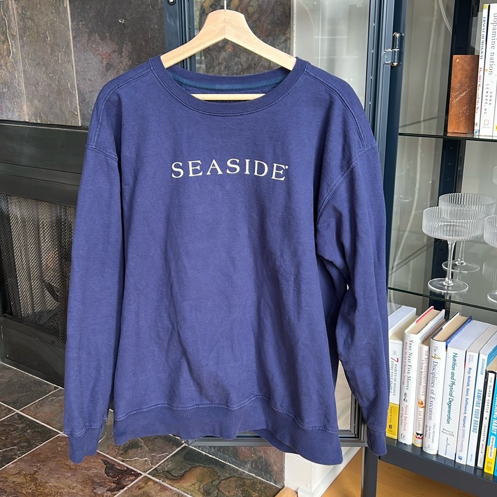 Navy Seaside Crewneck Sweatshirt - size large, unisex